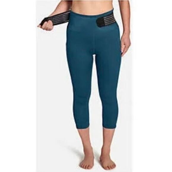 Tommie Copper Teal Adjustable Lower Back Support Capri Leggings L NWT - Picture 1 of 3